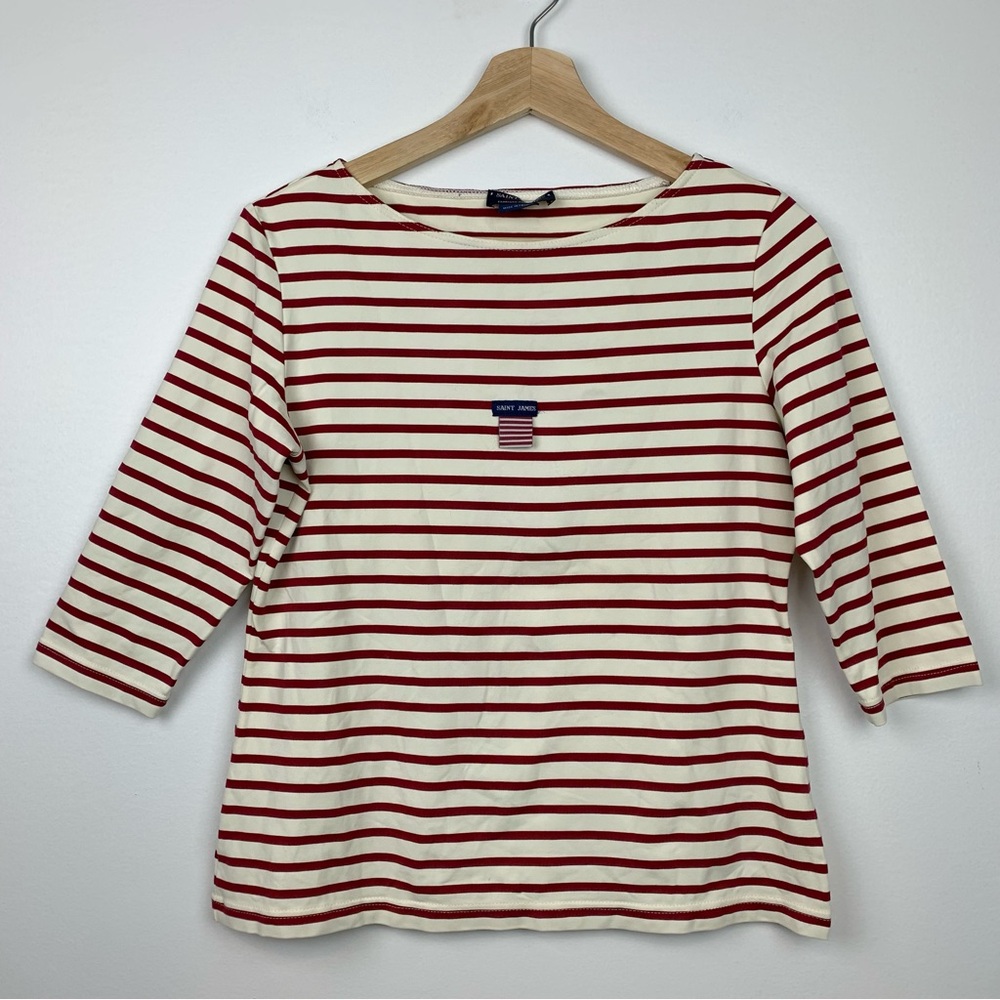 Saint James Striped 3/4 Sleeves Top T-Shirt Sz 10 Small-Med Red Cream Nautical
